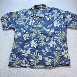 MY MODA XL mens‎ shirt Hawaiian Shirt Floral Print Button Up Short Sleeve Blue